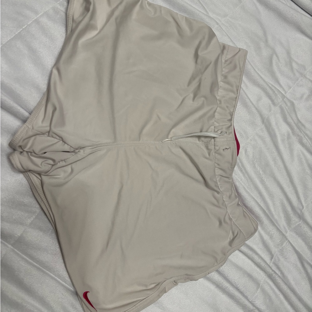 Nike White Shorts with Pink Logo